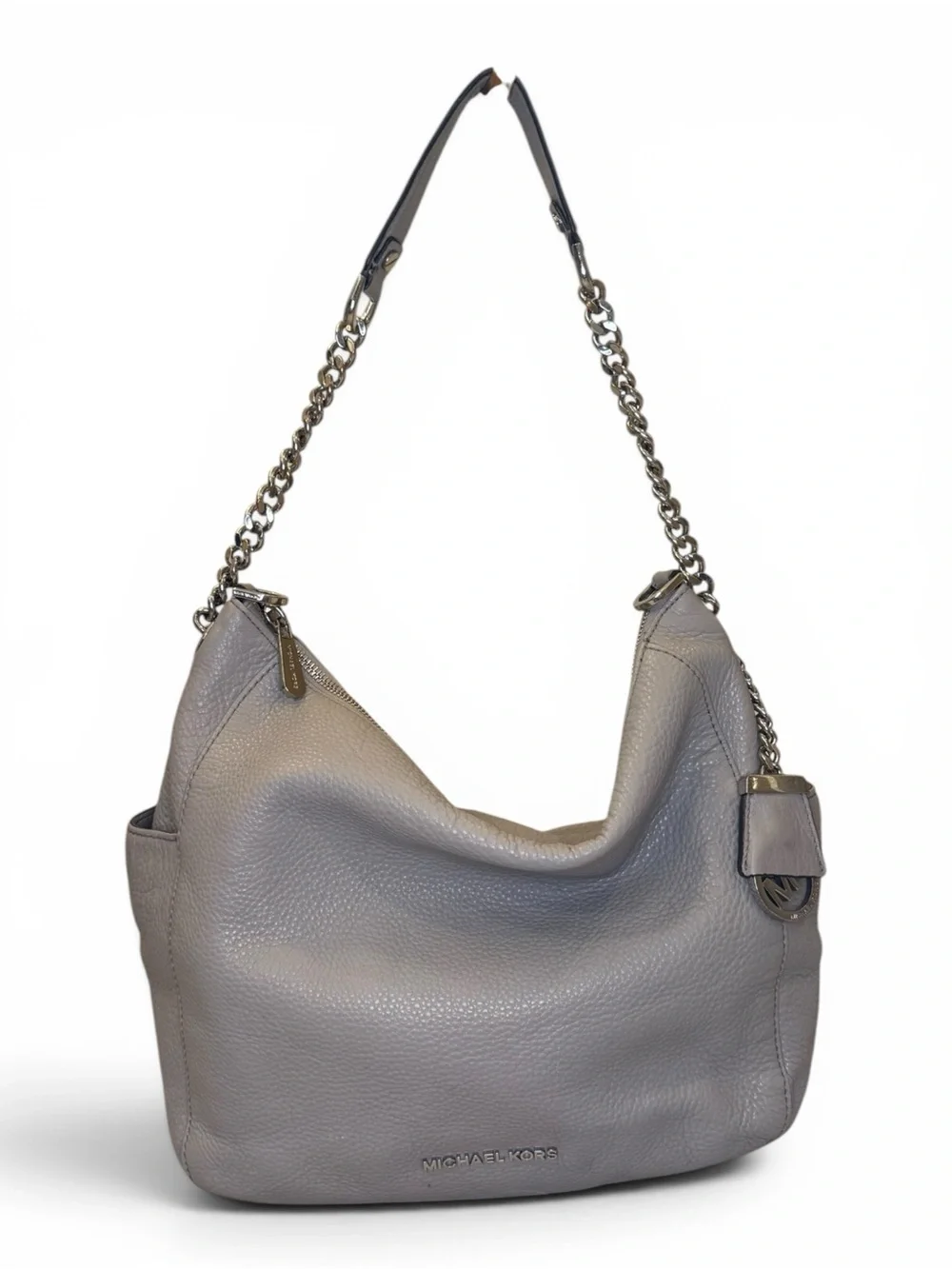 Michael Kors Pebbled Leather Shoulder Bag in Gray with Chain Strap